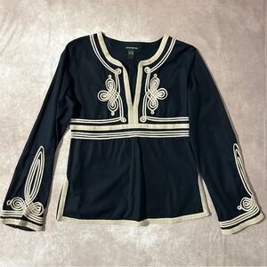 Lucky Brand Black Blouse with Cream Trim